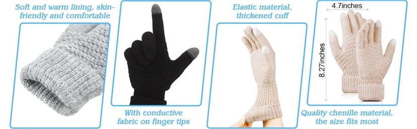 Geyoga 2 Pairs Women's Winter Touch Screen Gloves Soft Warm Fleece Lined Knit Elastic Cuff Winter Texting Gloves