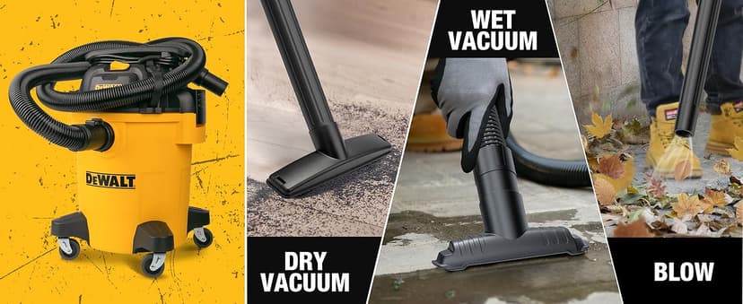 DEWALT Shop Vacuum 6 Gallon 4HP Poly Wet Dry Vacuum Ultimate Cleaning Solution for Construction Workshop Environments for Jobsite Garage Home W/Inflation Ket, Yellow, DXV06PL