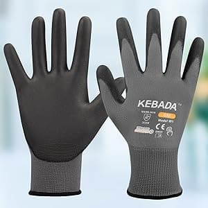 Kebada W1 Work Gloves for Men and Women, PU Coated Safety Gloves with Grip, Touchscreen, Ideal for Warehouse Package Handling, Construction, Gardening, 12 Pairs Gray Large