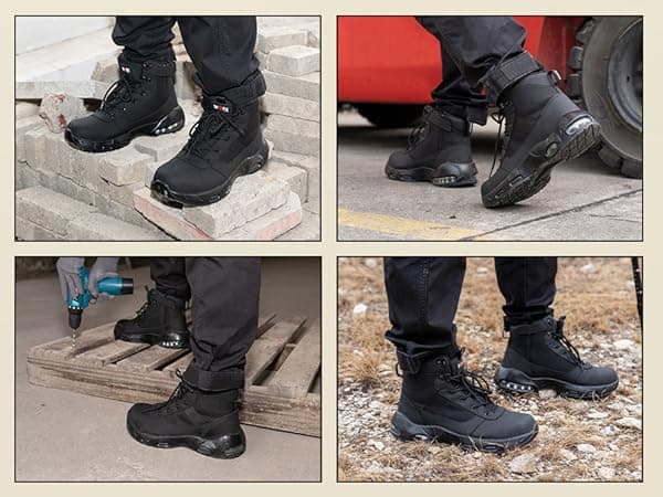LARNMERN Steel Toe Boot Men Non Slip Work Shoe Rainproof Safety Toe Sneaker Side Zipper Industrail Boot High Top Tactical Shoe