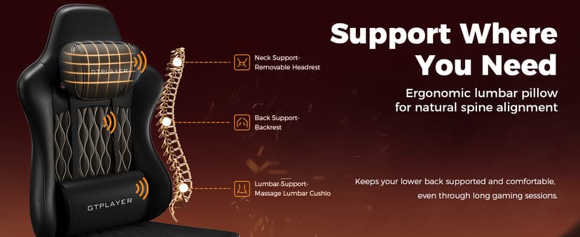 GTPLAYER Big and Tall Gaming Chair with Footrest, Ergonomic Office Desk Chair with 4.4in Thick Cushion and Wide Wingless Seat, Comfortable Leather Computer Chair, Predator Series, Black