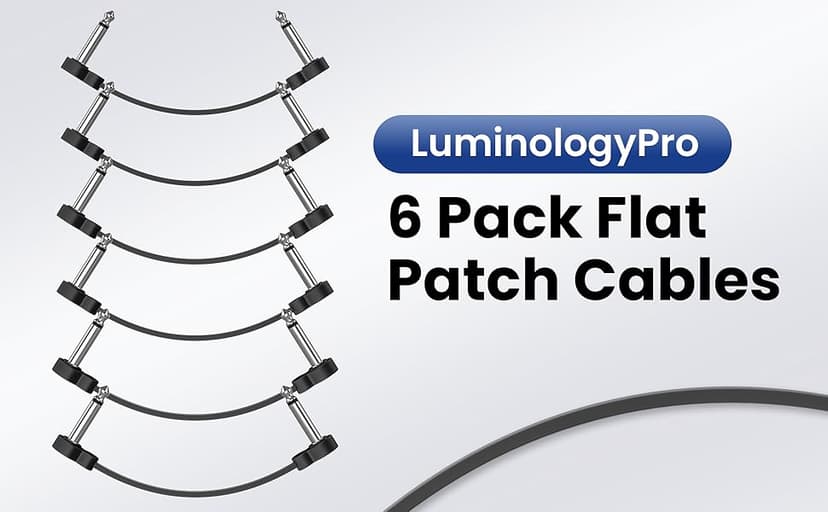 LuminologyPro 6 Pack Guitar Patch Cables, 5 Inch, 1/4" TS Right Angle Guitar Cable, Low Profile Design with Oxygen-Free Copper, Double Shielded for Pedalboard Effects, Maximize Pedal Board Space