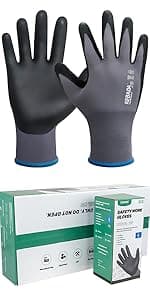 Kebada W1 Work Gloves for Men and Women, PU Coated Safety Gloves with Grip, Touchscreen, Ideal for Warehouse Package Handling, Construction, Gardening, 12 Pairs Gray Large