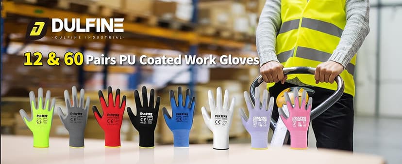 Safety Work Gloves PU Coated-12 Pairs,Red Seamless Knit Glove with Polyurethane Coated Smooth Grip on Palm & Fingers, for Men and Women, Ideal for General Duty Work (Large)