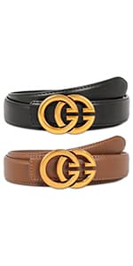 Aurolran Men&Womens Leather Dress Belt Business Automatic Buckle Belt Color-Black Silver Gold