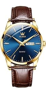 OLEVS Men's Casual Stainless Steel Watch, Big Face Easy to Read Analog Quartz Watch with Day and Date, Classic Waterproof Diamond Roman Arabic Numerals Dial Dress Watch for Men, Gold Silver Black Band