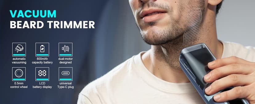 ENSSU Beard Trimmer for Men - Vacuum Mustache Trimmer with Adjustable 20 Length Setting for Less Mess,IPX7 Waterproof Rechargeable Electric Mens Beard Trimmer for Precision Facial Hair, Sideburns