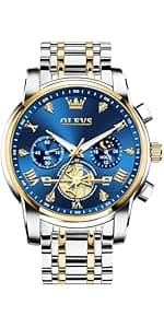 OLEVS Men's Stainless Steel Watch, Big Face Easy to Read Analog Quartz Dress Watches, Classic Rotating Bezel Waterproof Luminous Hands Date Mens Wristwatch