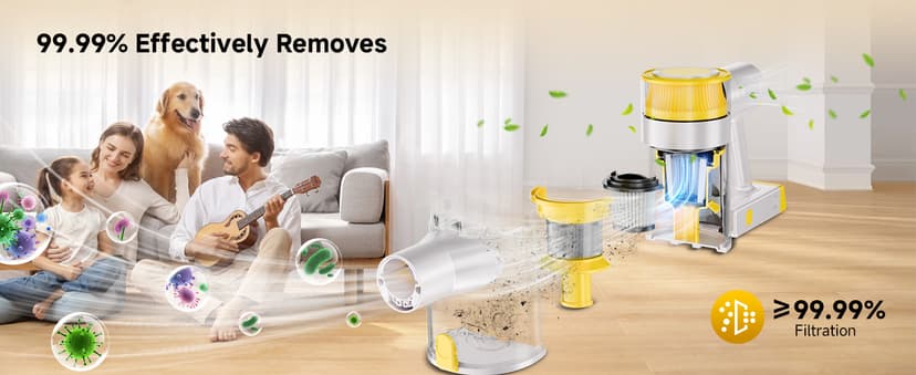 Cordless Vacuum Cleaner, 35Kpa Vacuum Cleaner for Home, 45Mins Stick Vacuum with LED Display, Anti-Tangle & Wall Mount Charging, 6 in 1 Lightweight Vacuum for Hard Floors, Carpet, Pet Hair (yellow)