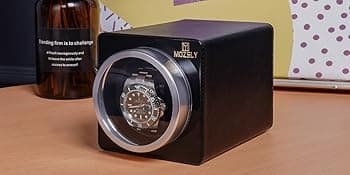 MOZSLY Watch Winder for Single Automatic Watches with Quiet Motor 12 Rotation Mode Setting Leather