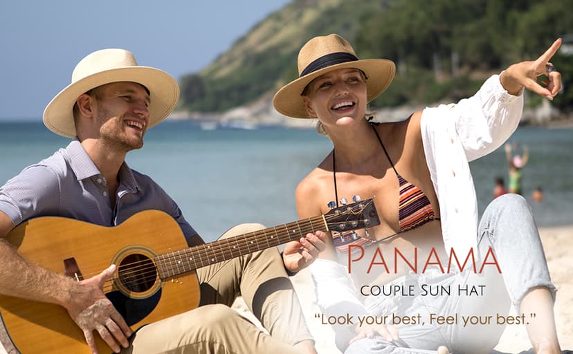 FURTALK Panama Hat Sun Hats for Women Men Wide Brim Fedora Straw Beach Hat UV UPF 80+