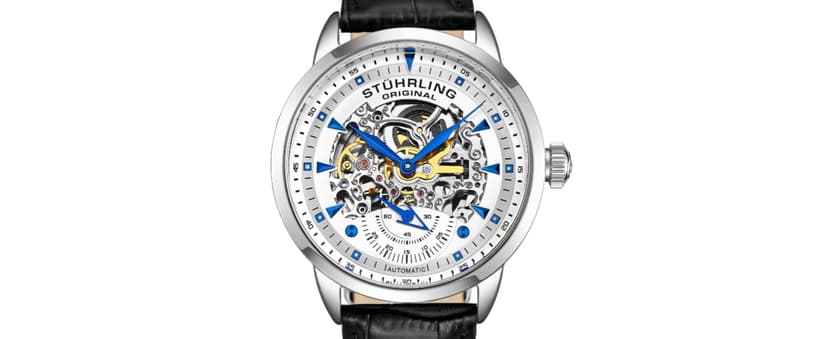 Stuhrling Original Mens Skeleton Automatic Dress Watch with Alligator Embossed Leather Strap Skeleton Dial