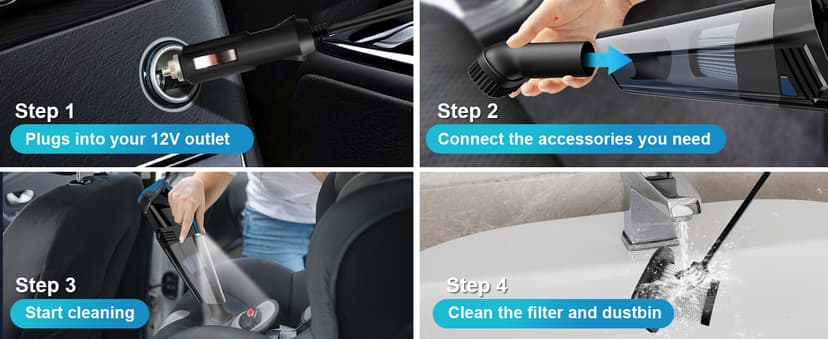 Blestan Car Vacuum - Portable Vacuum Cleaner with 16.4ft Cord, Bag, LED Light & Attachments - DC 12V High Power Small Vacuum, Car Accessories