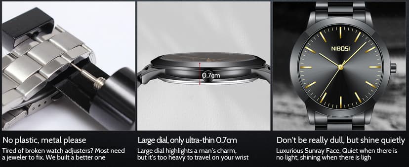 NIBOSI Men Watches Analog Quartz Stainless Steel Black Watches for Men Waterproof Business Classic Watch Fashion Minimalist Ultra Thin Wrist Watch for Work and Casual Wear