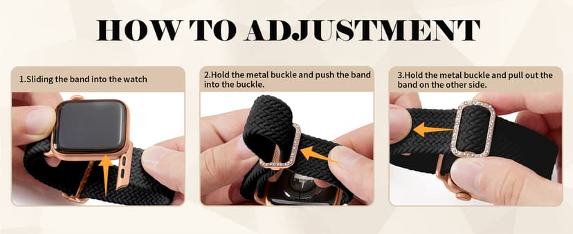 KYISGOS Stretchy Solo Loop Compatible with Apple Watch Band 42mm 41mm 40mm 38mm Women, Nylon Strap with Bling Pearl and Diamond Buckle for iWatch Series 11 10 9 8 7 6 5 4 3 2 1 SE (Black/Rose Gold)