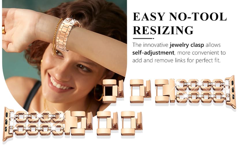 WINGLE for Apple Watch Band 42/46/38/40/41/44/45/49mm Women Designer Dressy Bands Fancy Chain Bracelet Stainless Steel Elegant Jewelry Metal Strap for iWatch Series 11 10 9 8 7 6 5 4 SE/Ultra 3 2 1