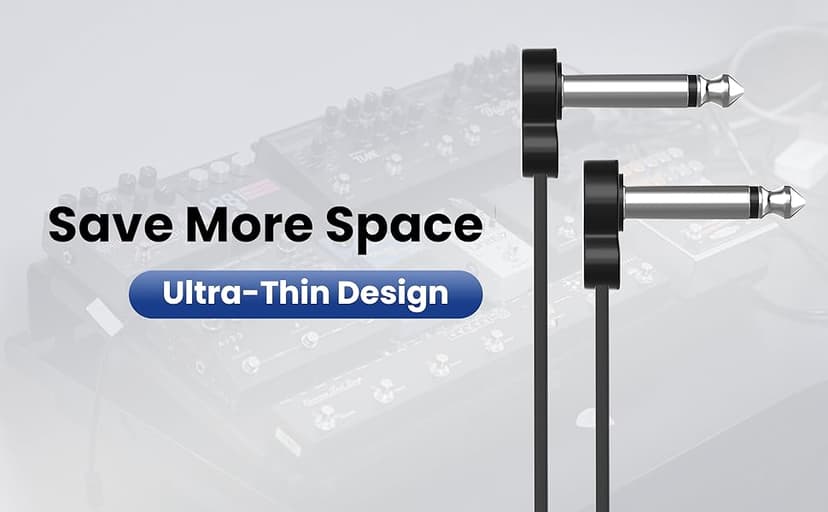 LuminologyPro 6 Pack Guitar Patch Cables, 5 Inch, 1/4" TS Right Angle Guitar Cable, Low Profile Design with Oxygen-Free Copper, Double Shielded for Pedalboard Effects, Maximize Pedal Board Space