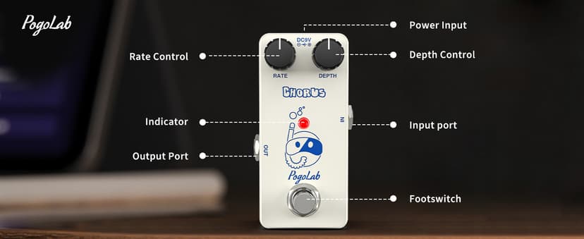 Pogolab Chorus Pedal, Chorus Guitar Pedal, Mini Analog Chorus Pedal, DC 9V, True Bypass for Electric Guitar