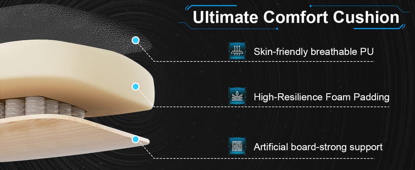 VECELO Ergonomic Gaming Chair with Footrest, Comfy Recliner Computer Chair, Swivel Seat, Height Adjustable, High Back PU Leather, Lumbar Support, Headrest for Adults, Black