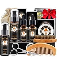 Beard Straightener w/Beard Oil & Balm & Guide E-Book,Upgraded 3 in 1 Hair Straightener Brush Beard Straightening Comb,Unique Stocking Stuffers Gifts for Men Him Dad Husband Birthday Christmas Gifts