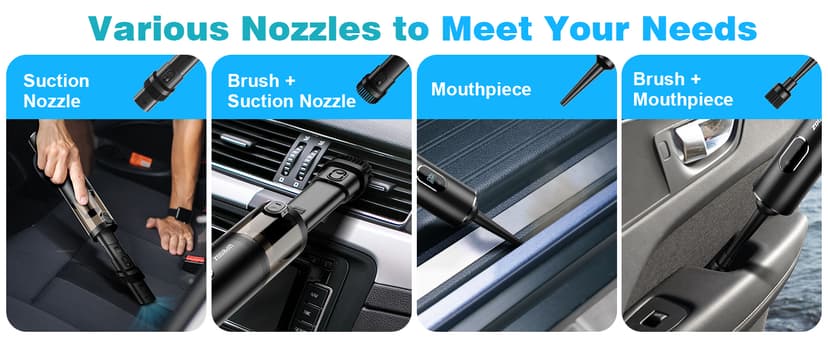 Upbooz Handheld Vacuum Cordless, Car Vacuum with 14000PA Powerful Suction with LED Light, Air Duster 2-in-1,Low Noise Rechargeable Portable Mini Vacuum Cleaner for Car Home Pet Office,Two Gears Black