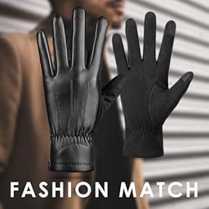 alqqas Winter Fashion Leather Gloves for Men, Finger Touchscreen Texting Wool Lined Warm Windproof Suede Driving Gloves