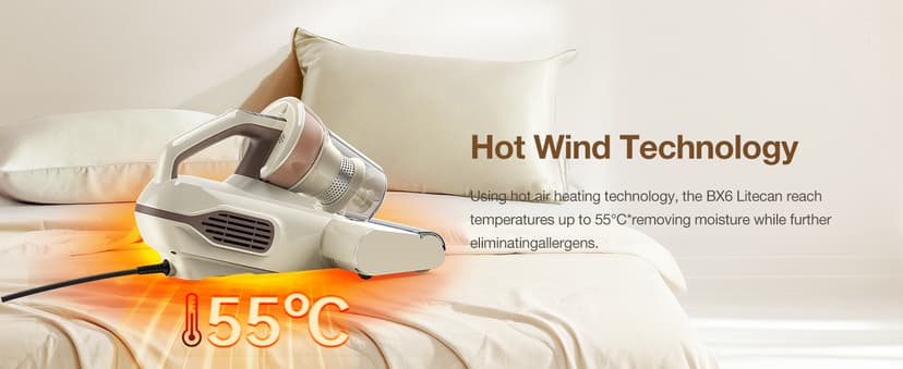 Jimmy Mattress Vacuum Cleaner, Bed Vacuum with UV & Ultrasound, High Heating, Smart Dust Sensor, 15Kpa Powerful Suction, Lightweight, Deep Clean Dust and Pet Hair in One Go(BX6 Lite, Corded)