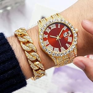 HUNRUY Hip Hop Watches for Men Iced-Out Bling Diamond Luxury Quartz Watches with Date