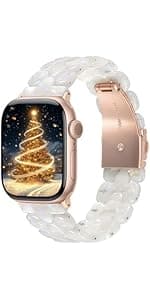 V-MORO Resin Band Compatible with Apple Watch Series 7/8/9/10/11 41/40/38/42mm, Women Fashion Strap for iWatch Series 6/5/4/3/2/1/SE, Lightweight Bracelet Wristband Replacement, Ivory White-Rose Gold