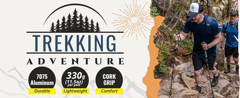 TREKOLOGY Trek-Z Cork Grip Trekking Poles – Lightweight Folding Hiking Poles, Adjustable Height, Compact Travel Design, Aircraft-Grade Aluminum Walking Sticks for Men & Women