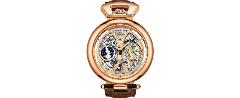 Stuhrling Original Mens Skeleton Automatic Dress Watch with Alligator Embossed Leather Strap Skeleton Dial