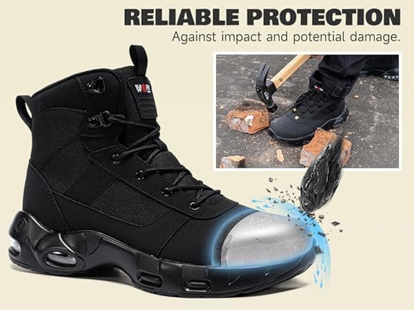 LARNMERN Steel Toe Boot Men Non Slip Work Shoe Rainproof Safety Toe Sneaker Side Zipper Industrail Boot High Top Tactical Shoe