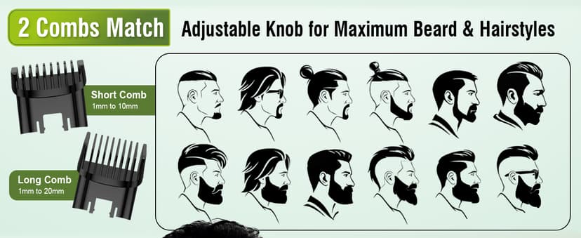 SHPAVVER Beard Trimmer for Men: Vacuum Trimmer for Less Mess -IPX7 Waterproof- Rechargeable Electric Beard Cutting Kit with Adjustable Length Comb-Built-in Vacuum for Mustache -Gift for Men