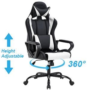BestOffice High-Back Gaming Chair PC Office Chair Computer Racing Chair PU Desk Task Chair Ergonomic Executive Swivel Rolling Chair with Lumbar Support for Back Pain Women, Men,White