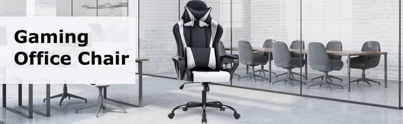 BestOffice High-Back Gaming Chair PC Office Chair Computer Racing Chair PU Desk Task Chair Ergonomic Executive Swivel Rolling Chair with Lumbar Support for Back Pain Women, Men,White