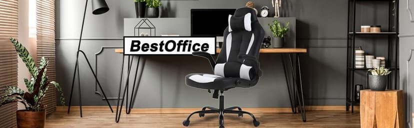 BestOffice PC Gaming Chair Ergonomic Office Chair Desk Chair with Lumbar Support Flip Up Arms Headrest PU Leather Executive High Back Computer Chair for Adults Women Men (White)