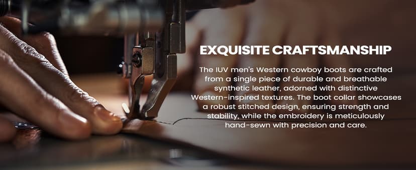 IUV Cowboy Boots For Men Square Toe Western Boot Durable Retro Classic Embroidered Pull On Boot Slip Resistant Country Boots