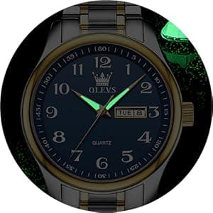 OLEVS Men's Casual Stainless Steel Watch, Big Face Easy to Read Analog Quartz Watch with Day and Date, Classic Waterproof Diamond Roman Arabic Numerals Dial Dress Watch for Men, Gold Silver Black Band