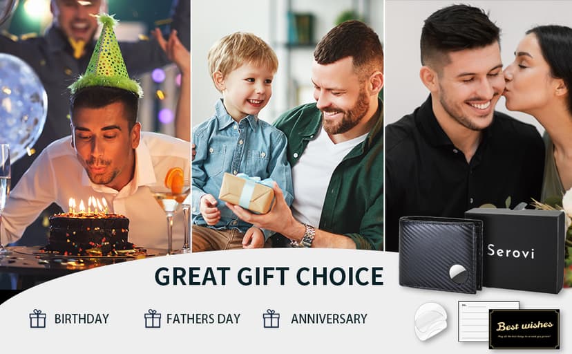 Serovi AirTag Wallet for Men Genuine Leather Bifold Wallet with AirTag Holder RFID Blocking Wallet With 2 ID Window and 12 Cards Holders Gift Box (Airtag Not included)