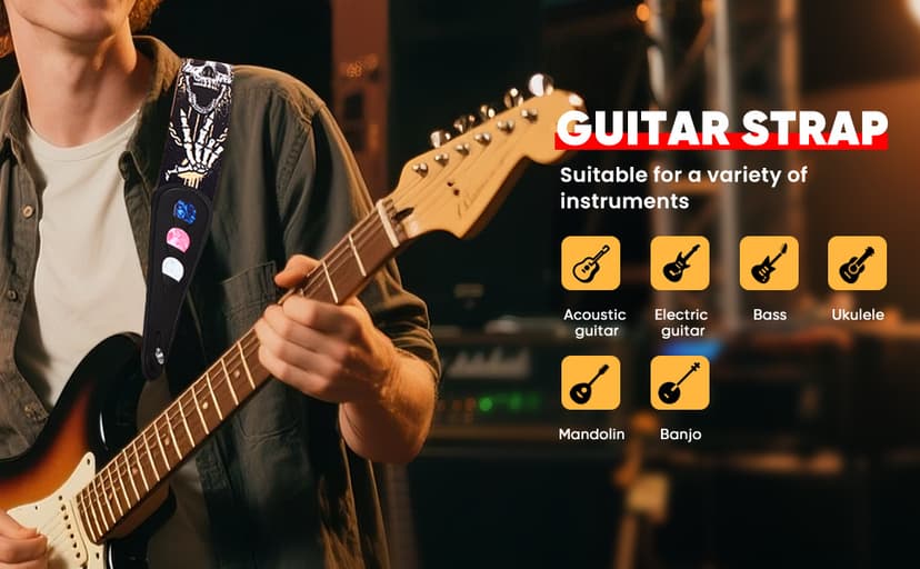 AARVI Guitar Strap Set for Bass/Electric/Acoustic Guitars Durable Multi-Purpose Music Accessory