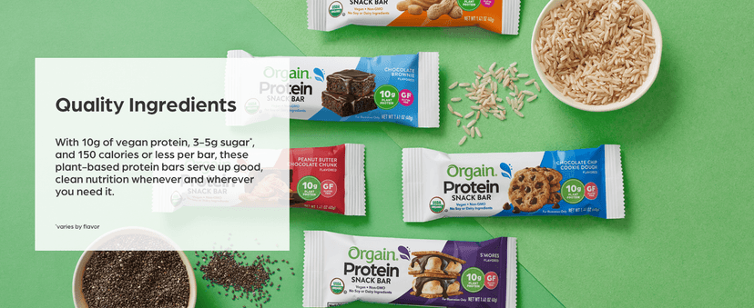 Orgain Organic Vegan Protein Bars, Peanut Butter Chocolate Chunk - 10g Plant Based Protein, Low Calorie Healthy Snacks, No Lactose or Soy Ingredients, Gluten Free, Non-GMO - 1.41 Oz (Pack of 12)