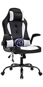BestOffice PC Gaming Chair Ergonomic Office Chair Desk Chair with Lumbar Support Flip Up Arms Headrest PU Leather Executive High Back Computer Chair for Adults Women Men (White)