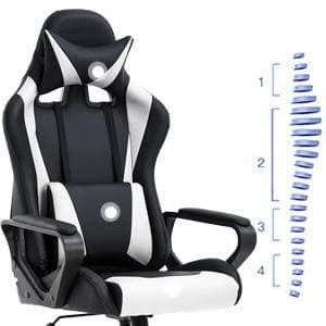 BestOffice High-Back Gaming Chair PC Office Chair Computer Racing Chair PU Desk Task Chair Ergonomic Executive Swivel Rolling Chair with Lumbar Support for Back Pain Women, Men,White