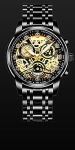 NEKTOM Watches for Men with Stainless Steel, Quartz Analog Watch with Date, Luxury Minimalist Dress Mens Watches, Chronograph Watch, 3ATM Waterproof, Black Wristwatch, Gifts for Men