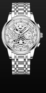 NEKTOM Watches for Men with Stainless Steel, Quartz Analog Watch with Date, Luxury Minimalist Dress Mens Watches, Chronograph Watch, 3ATM Waterproof, Black Wristwatch, Gifts for Men