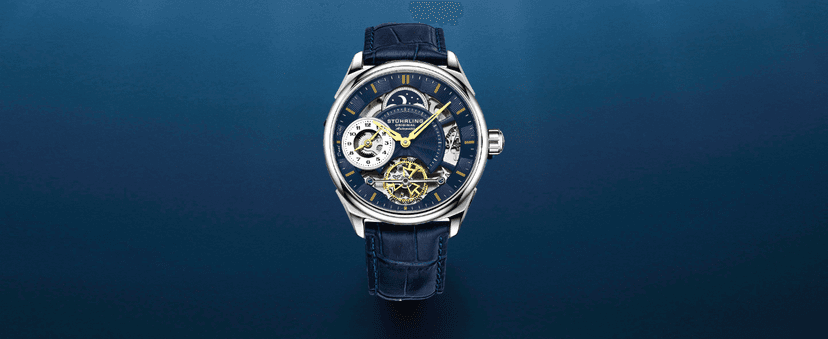 Stuhrling Mens Automatic Dress Watch Stainless Steel with Automatic Skeleton with Duel Time AM/PM Indicator