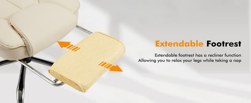 HOMREST 6-Point Massage Executive Chair,Heat Office Chair,Ergonomic Home Office Desk Chairs with Retractable Footrest and Reclining Function,Leather Computer Chair with Adjustable Armrest(Off White)