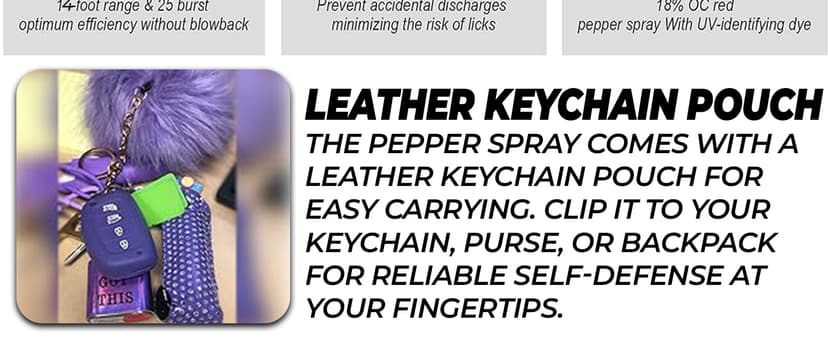 FIGHTSENSE Self Defense Pepper Spray - 1/2 oz Compact Size Maximum Strength Police Grade Formula Best Self Defense Tool for Women W/Leather Pouch Keychain