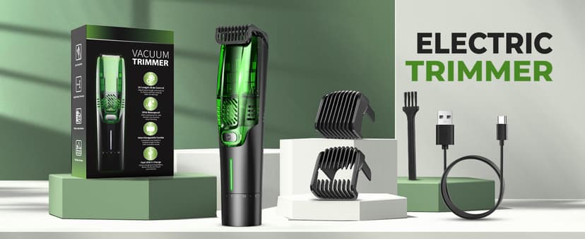 Beard Trimmer for Men: All-in-One Vacuum Mustache Trimmer With Precision Dial,Adjustable 20 Length Setting Premium Facial Hair Groomer with Length Comb USB-C Recharge, Waterproof Wet/Dry Clipper