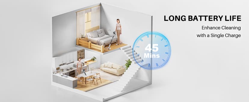 BSNAW Cordless Vacuum Cleaner for Home - Lightweight, Stick Vacuum Clean with Rechargeable Battery, Max 45Mins Runtime, 8 in 1 Handheld Vacuum for Hardfloor & Carpets Pet Hair, White&Yellow